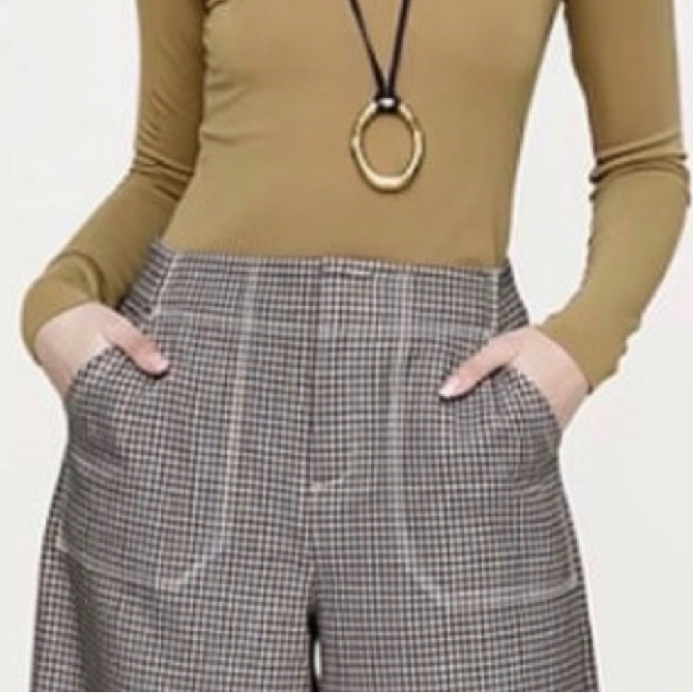 Black and White Houndstooth cropped Wide-Leg Pants